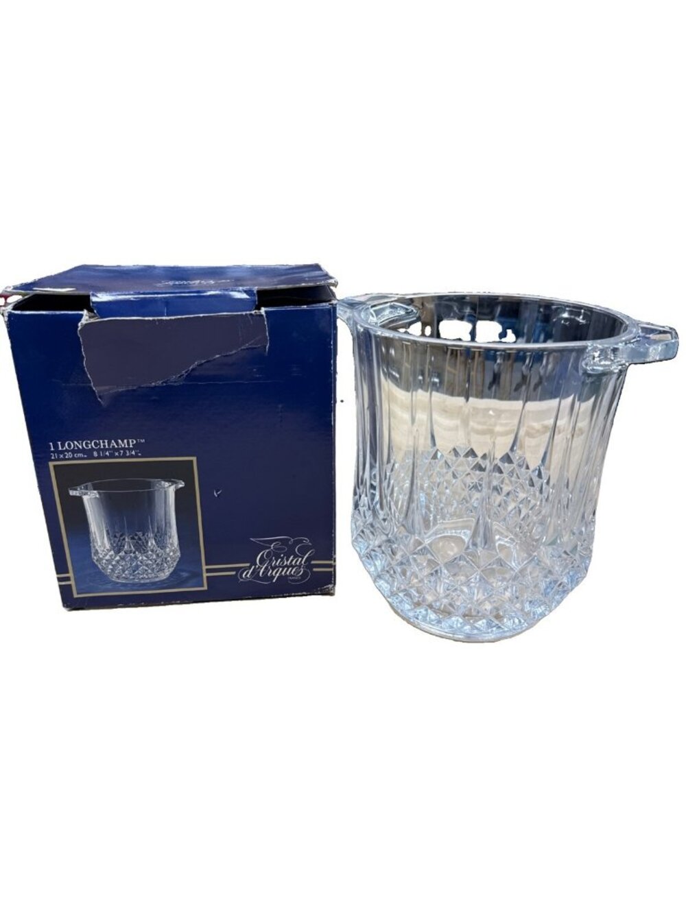 Cristal D'Arques Longchamp Crystal Champagne Ice Bucket Handles France Box MINT